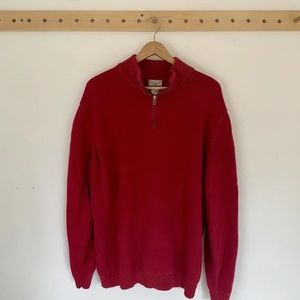 Vintage LL Bean Mens 1/4 Zip Red Sweater Sweatshirt Sz XL Cotton Cable Knit